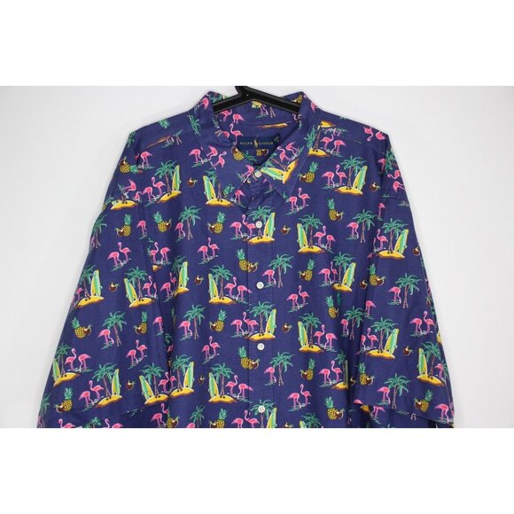 Polo Ralph Lauren Mens 3XLT 3XL Tall AOP Flamingo Button Up Shirt M1073 - Picture 2 of 5